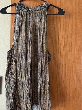 Liverpool Navy and Tan Floral-Print Top